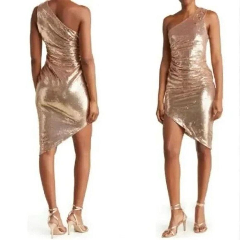 Ronny Kobo Kelly Sequin One-Shoulder Dress, Metallic Gold Size S - Picture 13 of 13
